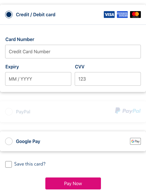Preview image of the payment component